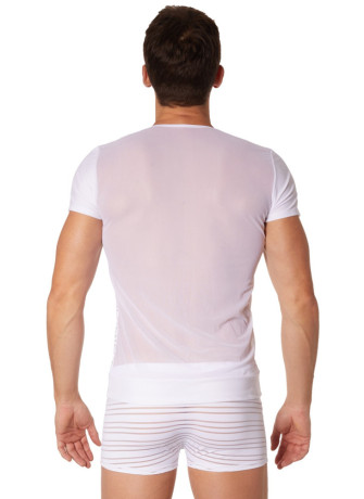 T-shirt blanc rayé opaque et transparent - LM906-81WHT